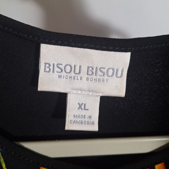 Bisou Bisou Womens Black Tropical Blouse Cold Shoulder Lace Armband Floral XL - Picture 5 of 10